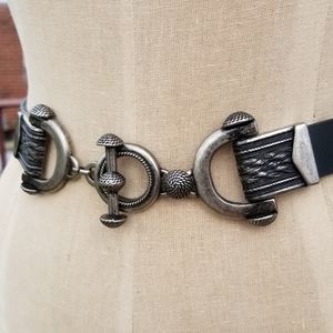 Perry Ellis Adjustable Black Leather Horse Bit Toggle Belt Boho Western Festival